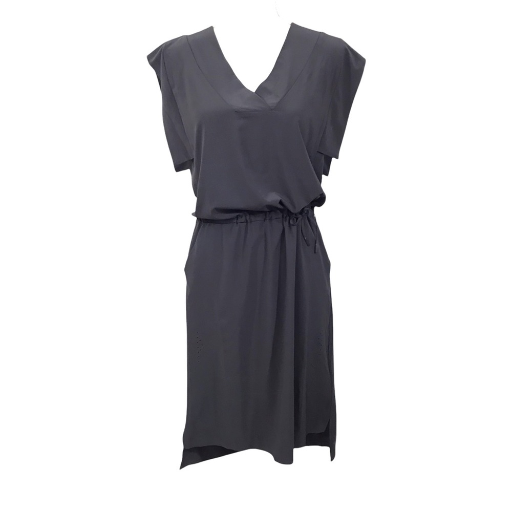 Indyeva: Indygena: Gray V-Neck Dress with Drawstring Waist: Size XS
